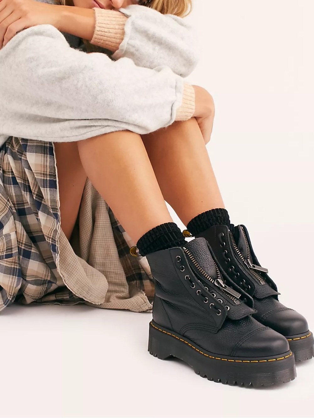 Dr. Martens Sinclair Zip Front Black Leather Platform Boots